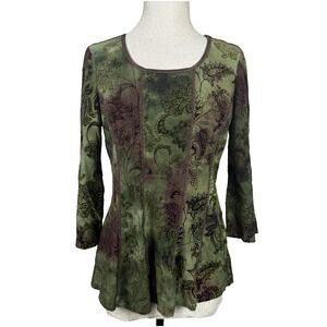 Y2K Fairy Grunge Green Burnout Velvet Top M Floral Boho Bell Sleeve Whimsygoth